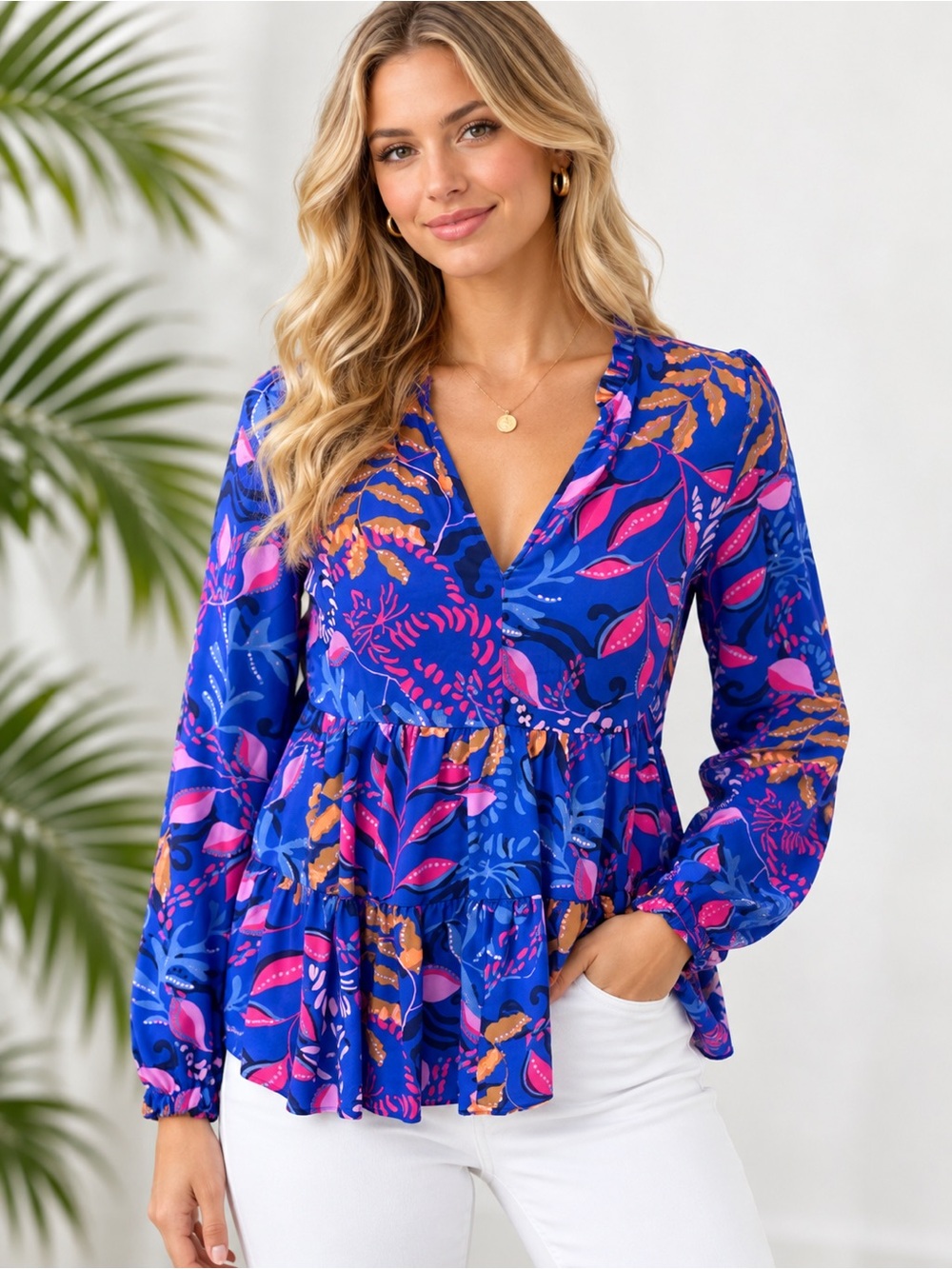 Lilly Pulitzer Sarita Borealis Silk Blouse Blue Pink Print Long Sleeve Size 0